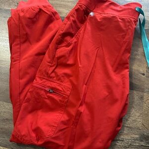 Figs Red Cargo Pants with Elastic Waistband